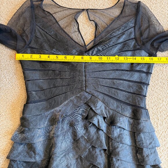 Adrianna Papell Gown Formal Grey Metallic Shutter Pleat Illusion Bodice Size 6P - Picture 4 of 15